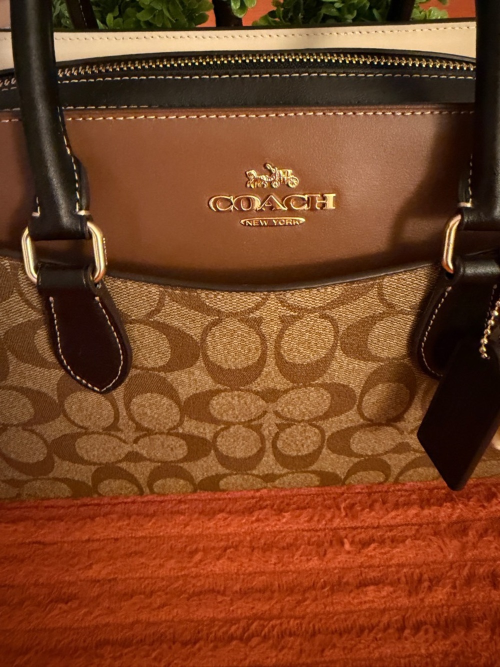 Coach Brown Signature Canvas Satchel with Black Trim - Picture 12 of 16